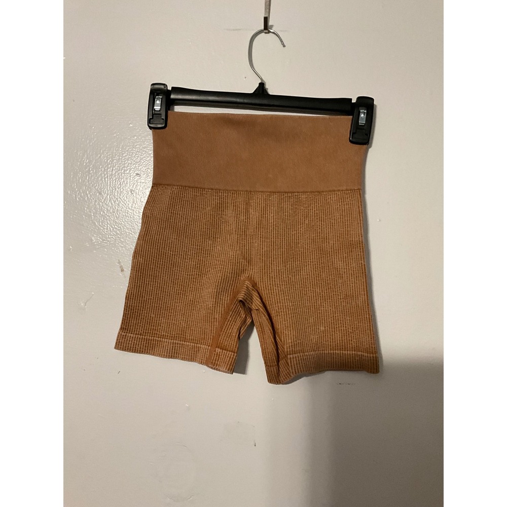 Colsie Womens Ribbed Seamless High Waisted Lounge Shorts Caramel Brown Small